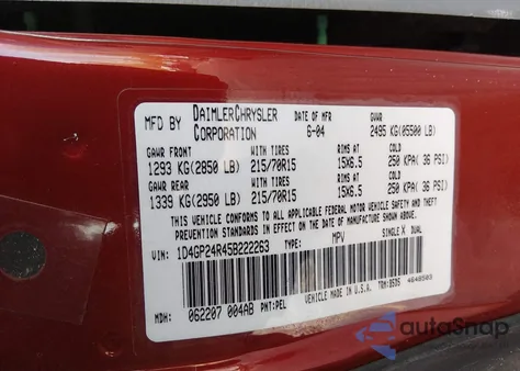 2005 Dodge Grand Caravan Se from USA, damaged, VIN 1D4GP24R45B222263